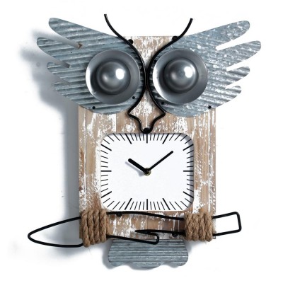 Wooden home decorative metal animal owl wall clock