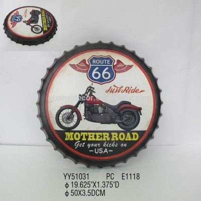 Mother Road Beer Cap Metal Wall Decor, Embossed Metal Wall Arts