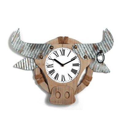 Wood cow head decorative wooden cow wall clock