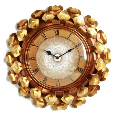 Hot selling metal gold flowers classic wall clock