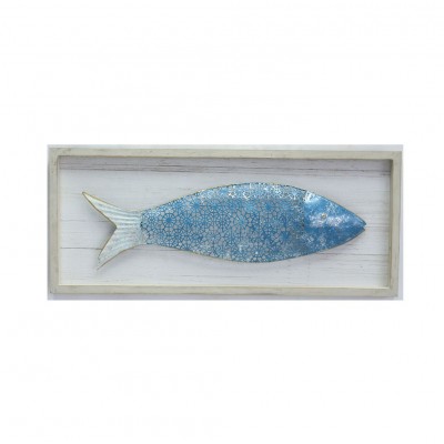 Antique Wood Frame Wrought Iron Ocean Blue Fish Wall Art Decor, Vintage wood decor